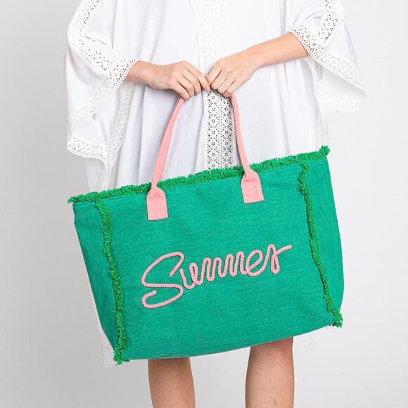 Green Fringe “Summer” Rope Tote Bag ☀️☀️ ☀️ - Picture 2 of 3